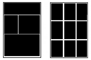     Oregelbundet och regelbundet grid (bildkälla http://mohaps.com/2010/07/craft-gridlocked-using-grids-effectively-in-comics/)
