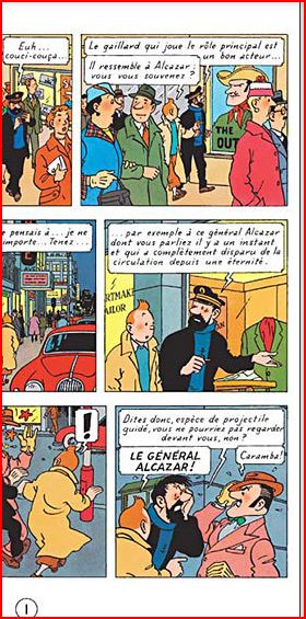 Tintin: Coke en stock (1958), höger halva av första sidan.